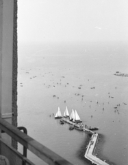 Magyarország,Balaton, Siófok, kilátás az Európa szállóból., 1968, Mészáros Zoltán, strand, vitorláshajó, tó, fürdőzés, kilátás, móló, Fortepan #46686