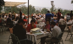 1970, Gwen Jones, colorful, restaurant, terrace, GDR, garden furniture, Fortepan #46842