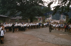 Németország, Eisenach, Wilhelmsthal, Maxim Gorki Pionierlager (Maxim Gorkij úttörőtábor)., 1970, Gwen Jones, úttörő, színes, szocializmus, NDK, fúvószenekar, Úttörőtábor, Fortepan #46851