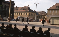 Germany, Weimar, Goetheplatz, szemben a zeneiskola., 1970, Gwen Jones, street furniture, colorful, Gerrman brand, Hungarian brand, Ikarus-brand, Barkas-brand, GDR, bus, Fortepan #46853