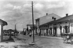 Ukrajna, Otinija, (ekkor Ottynia). A felvétel 1917. augusztus 9-én készült., 1917, Bokor Gyula, első világháború, szekér, utcakép, sokadalom, Fortepan #46939