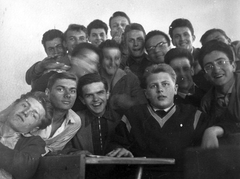 1960, Párdányi Miklós, tableau, glasses, fun, boys, school desk, Fortepan #47399