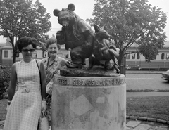 Magyarország, Budapest II., a mai Germanus Gyula park a Margit hídnál, Sebők Zsigmond emlékére készült Mackó úr szobor (Maugsch Gyula, 1936.). A szobor ma az I. kerületben az Európa ligetben található., 1969, Gyöngyi, Budapest, Fortepan #49001