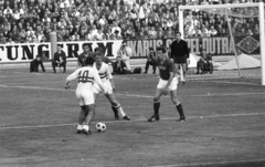 Magyarország, Népstadion, Budapest XIV., Magyarország - Szovjetunió EB mérkőzés 1968. május 4. Fehérben, szemben Varga, háttal Farkas (10-es)., 1968, Nagy Gyula, sport, labdarúgás, Budapest, Fortepan #50361