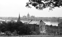 Hungary, Víziváros, Budapest I., kilátás a Parlament felé a Hunyadi János útról., 1965, Nagy Gyula, Imre Steindl-design, parliament, Neo-Gothic-style, Danube, eclectic architecture, Budapest, Fortepan #50470