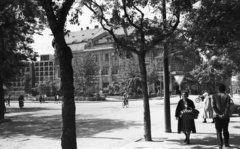 Magyarország, Kecskemét, Szabadság tér, háttérben az Aranyhomok Hotel., 1963, Nagy Gyula, kerékpár, járókelő, keramit, Fortepan #50575