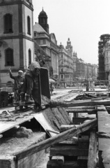 Magyarország, Budapest V., az Erzsébet híd építése a pesti hídfőtől a Szabad sajtó út felé nézve., 1964, Nagy Gyula, hídépítés, útépítés, Budapest, Fortepan #50694