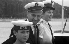 Hungary,Lake Balaton, 1963, Nagy Gyula, ship, glasses, sailor, peaked cap, Fortepan #50770