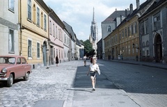 Hungary, Budapest I., Fortuna utca a Hess András tér és a Mátyás-templom felé nézve., 1963, Nagy Gyula, colorful, Soviet brand, Moskvitch-brand, automobile, Budapest, Fortepan #50811