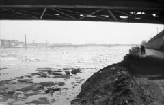 Hungary, Budapest XI., budai alsó rakpart a Szabadság hídtól a Petőfi híd felé nézve., 1963, Nagy Gyula, Danube, ice breaking, Budapest, Duna-bridge, János Feketeházy-design, Hubert Pál Álgyay-design, Fortepan #50862