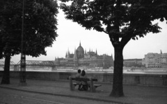 Magyarország, Budapest I., Bem rakpart. A bontás alatt lévő Kossuth híd és a Parlament., 1960, Nagy Gyula, Kossuth híd, Steindl Imre-terv, országház, neogótika, eklektikus építészet, Budapest, Fortepan #51204