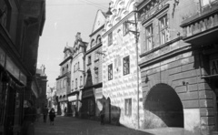 Csehország, Tábor, ulice Prazská a főtér felé nézve., 1959, Nagy Gyula, Csehszlovákia, kapu, utcakép, Fortepan #51325