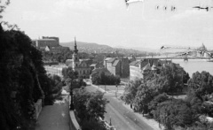 Magyarország, Gellérthegy, Budapest I., Szent Gellért lépcső a vízesés előtt, kilátás az Alexandriai Szent Katalin-templom felé., 1959, Nagy Gyula, Budapest, Fortepan #51636