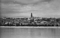 Magyarország, Budapest I., a Víziváros házai a Széchenyi rakpartról nézve, szemben a Halászbástya és a felállványozott Mátyás-templom., 1957, Nagy Gyula, templom, látkép, állvány, Budapest, Fortepan #51675