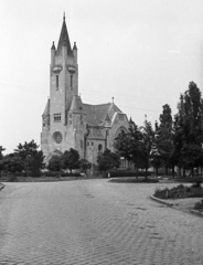 Magyarország, Debrecen, Árpád tér, református templom., 1953, Nagy Gyula, templom, neoromán építészet, Tóásó Pál-terv, Fortepan #51802