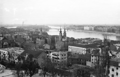 Magyarország, budai Vár, Budapest I., kilátás a Halászbástyáról., 1953, Nagy Gyula, templom, híd, látkép, kilátás, Duna, Budapest, Fortepan #51865