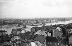 Magyarország, budai Vár, Budapest I., látkép a Halászbástyáról a Széchenyi Lánchíddal., 1953, Nagy Gyula, híd, látkép, Duna, Budapest, függőhíd, William Tierney Clark-terv, Fortepan #51866