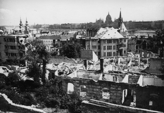 Hungary, Budapest I., kilátás a Szabó Ilonka utca felől a Parlament felé nézve., 1946, Kramer István dr, Kunszt János, war damage, ruins, Budapest, Fortepan #52043