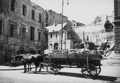 Hungary, Budapest I., Apród utca a Döbrentei utcából nézve, szemben a Sándor Móricz lépcső., 1945, Kramer István dr, Kunszt János, war damage, chariot, coach, ruins, Budapest, Fortepan #52048