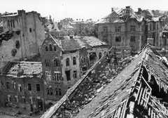 Hungary, Budapest I., kilátás a Havas Boldogasszony-templom tornyából. Balra, alul a Gellérthegy utca torkolata a Krisztina térnél., 1945, Kramer István dr, Kunszt János, war damage, ruins, Budapest, Fortepan #52065