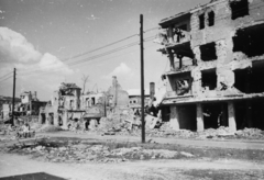 Hungary, Budapest XI., Bocskai út a Karolina út felől a Daróczi út felé nézve., 1945, Kramer István dr, Kunszt János, war damage, ruins, Budapest, pylon, Fortepan #52134