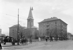 Magyarország, Budapest XI., Fehérvári út, szemben az Október huszonharmadika (Schönherz Zoltán) utca, Kelenföldi református templom., 1953, UVATERV, templom, Budapest, Medgyaszay István-terv, Fortepan #5330