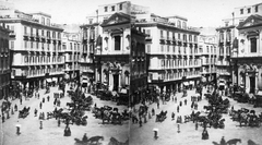 Olaszország, Nápoly, Piazza Trieste e Trento, jobbra a San Ferdinando templom., 1900, Fortepan, hintó, utcakép, fogat, sztereófotó, konflis, Fortepan #53453