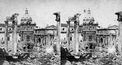 Olaszország, Róma, Forum Romanum, középen Septimius Severus diadalíve, távolabb a Chiesa dei Santi Luca e Martina., 1900, Fortepan, antik kultúra, oszlop, sztereófotó, diadalív, Fortepan #53465