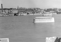 Magyarország, Budapest, Petőfi híd pillérei, látkép a Budai rakpartról., 1951, UVATERV, hídpillér, hídroncs, Fortepan #5351