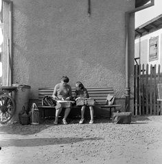 1959, Zsanda Zsolt, Vajszada Károly, bench, Fortepan #53748