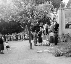 1959, Zsanda Zsolt, Vajszada Károly, baby carriage, back, Fortepan #53763