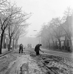 Szlovákia, Losonc, ulica Tomása Garrigue Masaryka., 1959, Zsanda Zsolt, Vajszada Károly, Csehszlovákia, köd, Fortepan #53855