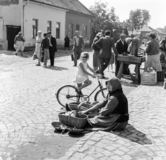 Szlovákia, Fülek, ulica Trhova (Piac utca)., 1960, Zsanda Zsolt, Vajszada Károly, Csehszlovákia, kerékpár, piac, kosár, idős ember, Fortepan #53919