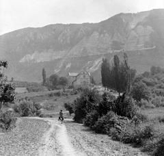 Magyarország, Bélapátfalva, szemben a Bélháromkúti ciszterci apátsági templom., 1951, Gyöngyi, templom, szikla, román stílus, ciszterci rend, Fortepan #5410