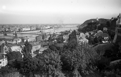 Magyarország, budai Vár, Budapest I., látkép a Halászbástyáról az Erzsébet híd és a Gellért-hegy felé nézve., 1937, Nagy Gyula, kilátás, Duna, Budapest, függőhíd, Duna-híd, Fortepan #54162