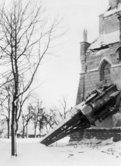 Ukraine, Myl'ne, (ekkor Milno), katolikus templom., 1916, Urbán gyűjtemény, First World War, church, war damage, damaged building, Fortepan #54327