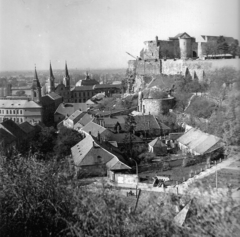 Magyarország, Esztergom, kilátás a Szent Tamás-hegyről, a Víziváros és a vár felé nézve., 1975, Vörös István, templom, látkép, vár, Fortepan #54960