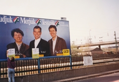 Hungary, Budapest XIV., Mexikói út a Millenniumi Földalatti vasút végállomás mellett., 1990, Magyar Bálint, colorful, billboard, politics, Alliance of Free Democrats, Budapest, political ad, regime change, Fortepan #55401