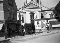 Ausztria, Mariazell, szemben a Bazilika hátsó frontja., 1935, Magyar Bálint, vallás, reklám, templom, plakát, cégtábla, kávé, Julius Meinl-márka, Fortepan #55431