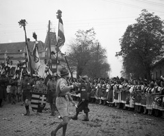 Szlovákia, Galánta, a magyar csapatok bevonulása idején., 1938, Magyar Bálint, területgyarapodás, népviselet, címer, cserkész, karszalag, nemzeti jelkép, Fortepan #55829