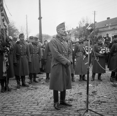 Slovakia, Galanta, a magyar csapatok bevonulása idején., 1938, Magyar Bálint, territorial gain, microphone, soldier, "Bocskai" side cap, Fortepan #55834