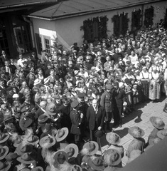 Poland, Zebrzydowice, vasútállomás, a spalai cserkésztalálkozóra érkező magyar küldöttség fogadása a lengyel határállomáson., 1935, Magyar Bálint, scouting, Fortepan #55926