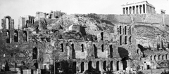 Görögország, Athén, Akropolisz, előtérben a Herodes Atticus odeon., 1937, Balassa Péter, épített örökség, építészet, hegyoldal, Fortepan #56697