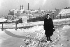 Magyarország, Veszprém, Kilátás a Viaduktról a Várra., 1948, Karabélyos Péter, tél, diáksapka, Fortepan #57400