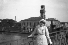 Italy, Venice, Murano, a Ponte Lungo híd a Canale Ponte Lungo és a Rio dei Vetrai találkozásánál, háttérben az egykori Santo Stefano templom tornya.., 1932, Teodoro Wolf-Ferrari, bridge, Fortepan #57659