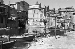 France, Martigues, Quai Brescon., 1958, Pierre Varga, house, boat, Fortepan #57976