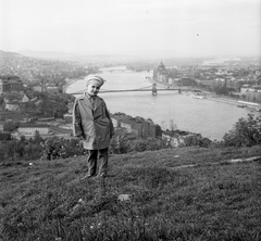 Magyarország, Gellérthegy, Budapest I., látkép a Széchenyi Lánchíddal., 1960, Nagy Gyula, látkép, Budapest, függőhíd, William Tierney Clark-terv, Fortepan #58402