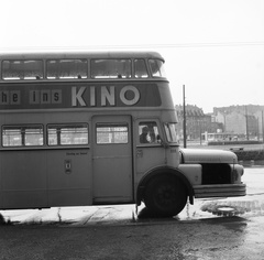 Germany, Berlin, Kelet-Berlin, Alexanderplatz., 1962, Nagy Gyula, bus, GDR, double-decker, rain, East-Berlin, Bautzen DO 54, movie theater, Fortepan #58488