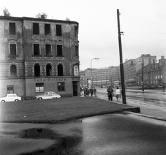 Germany, Berlin, Kelet-Berlin, Münzstrasse az Alexanderplatz felé nézve., 1962, Nagy Gyula, war damage, GDR, damaged building, East-Berlin, modern architecture, Peter Behrens-design, Fortepan #58492