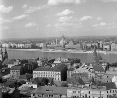 Hungary, Budapest I., látkép a Halászbástyáról a Parlament felé nézve., 1963, Nagy Gyula, Imre Steindl-design, Neo-Gothic-style, eclectic architecture, Budapest, Fortepan #58540